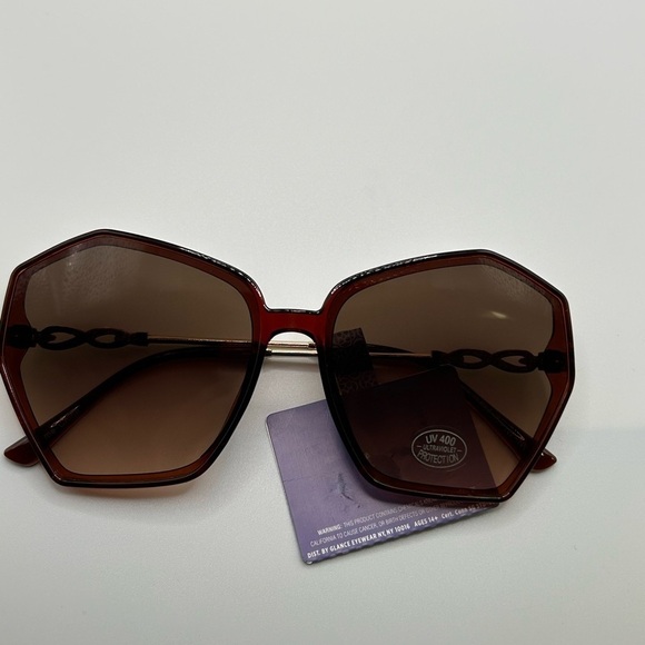 Glance  Eyewear Oversized Large Brown Frame Sunglasses 100% Uv Protection NWT - Picture 6 of 6